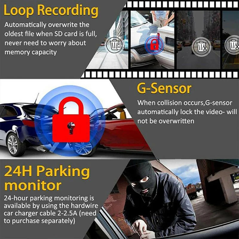 3Channel Dash Cam for Car 1080P Video Recorder WIFI APP Dashcam Car DVR Front and Rear View Camera Night Vision car accessory
