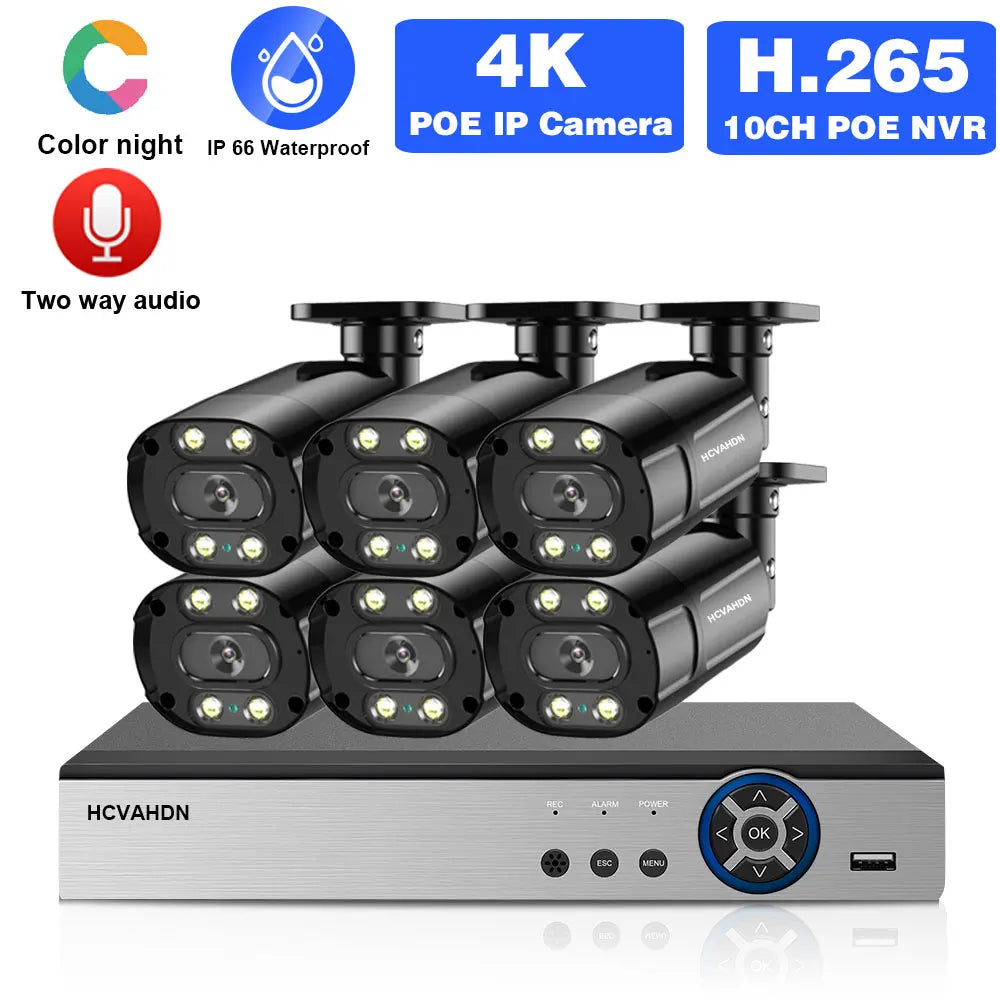 CCTV Camera Security System Kit Full Color Night 4K 10CH POE NVR Kit Outdoor Waterproof IP Camera Video Surveillance System Set