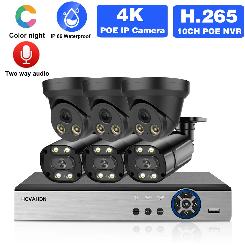 CCTV Camera Security System Kit Full Color Night 4K 10CH POE NVR Kit Outdoor Waterproof IP Camera Video Surveillance System Set