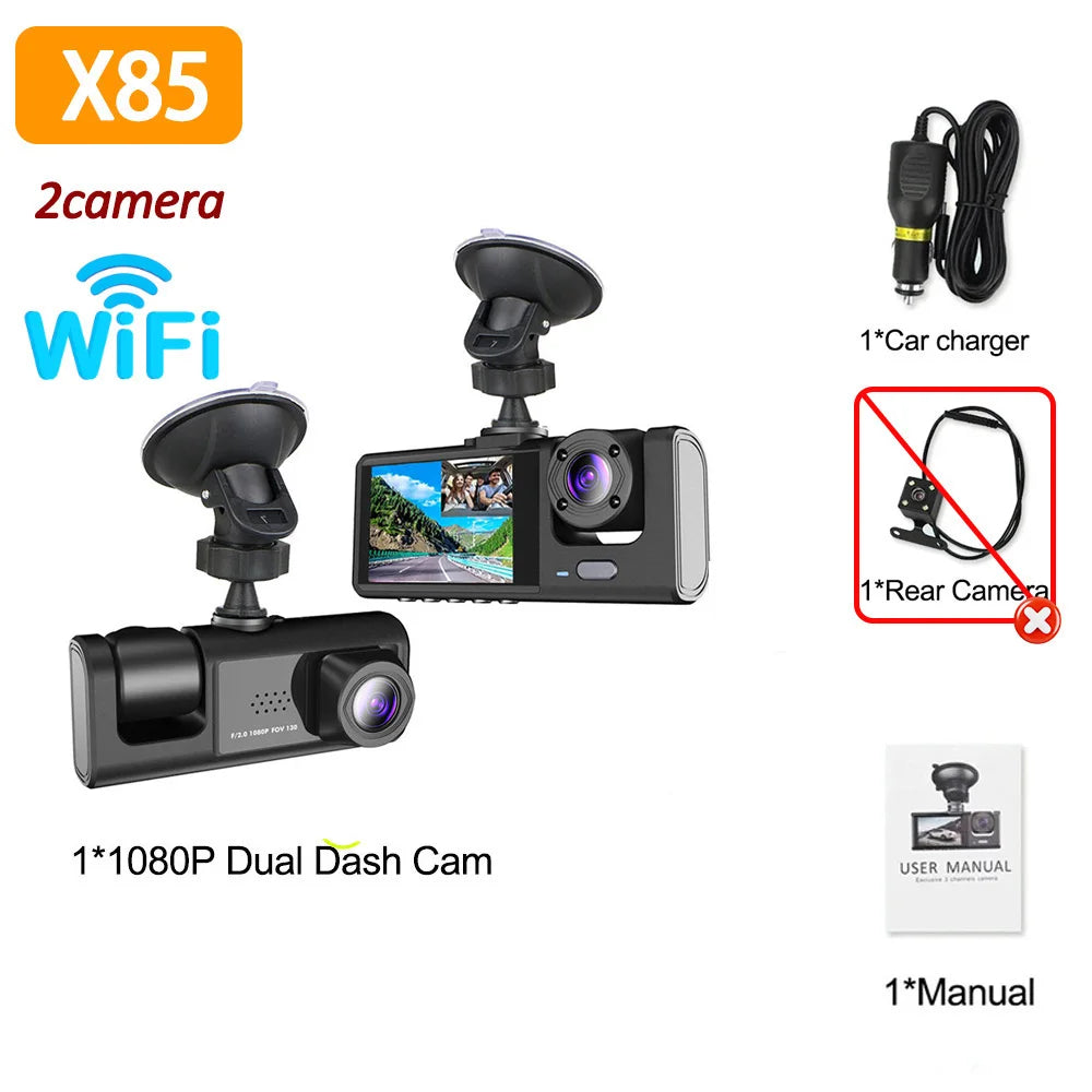 3Channel Dash Cam for Car 1080P Video Recorder WIFI APP Dashcam Car DVR Front and Rear View Camera Night Vision car accessory