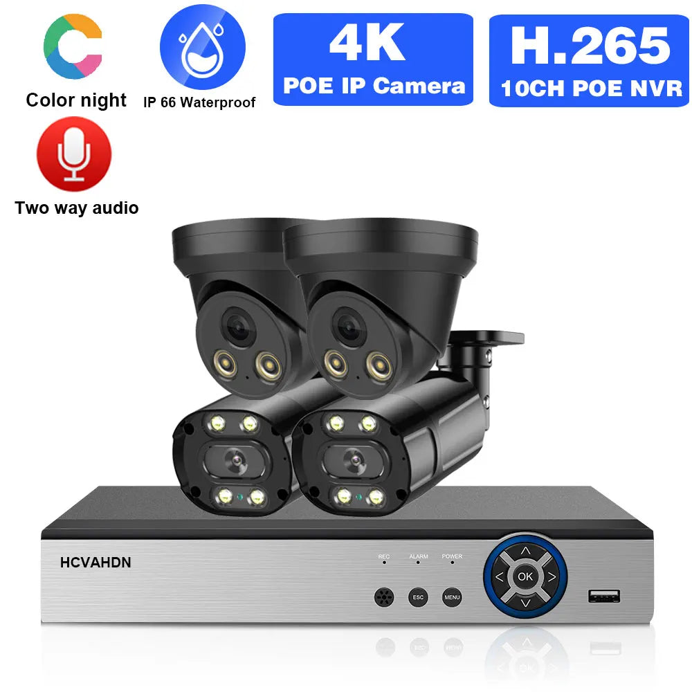 CCTV Camera Security System Kit Full Color Night 4K 10CH POE NVR Kit Outdoor Waterproof IP Camera Video Surveillance System Set