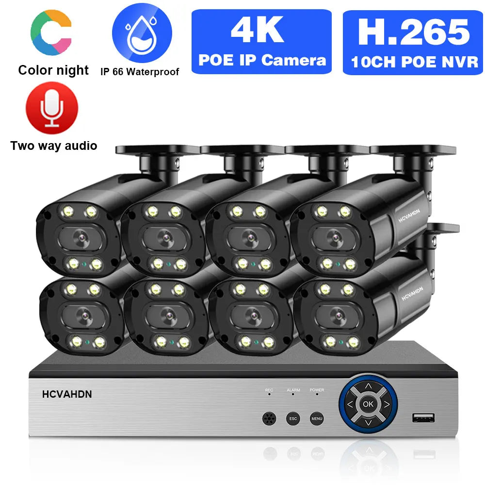 CCTV Camera Security System Kit Full Color Night 4K 10CH POE NVR Kit Outdoor Waterproof IP Camera Video Surveillance System Set