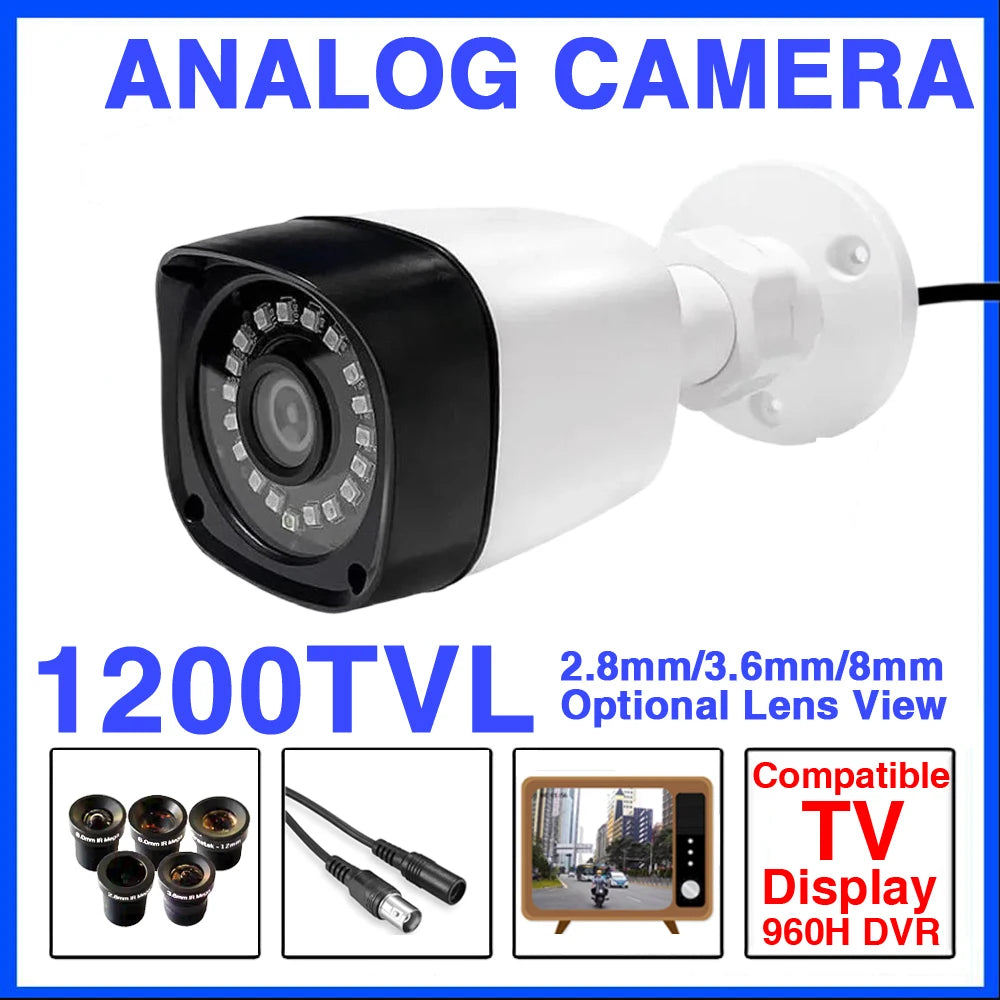 1200TVL HD Outdoor CCTV Camera - IP66 Waterproof, Analog CVBS TV Compatible, IR-CUT Night Vision, Mini Security Surveillance