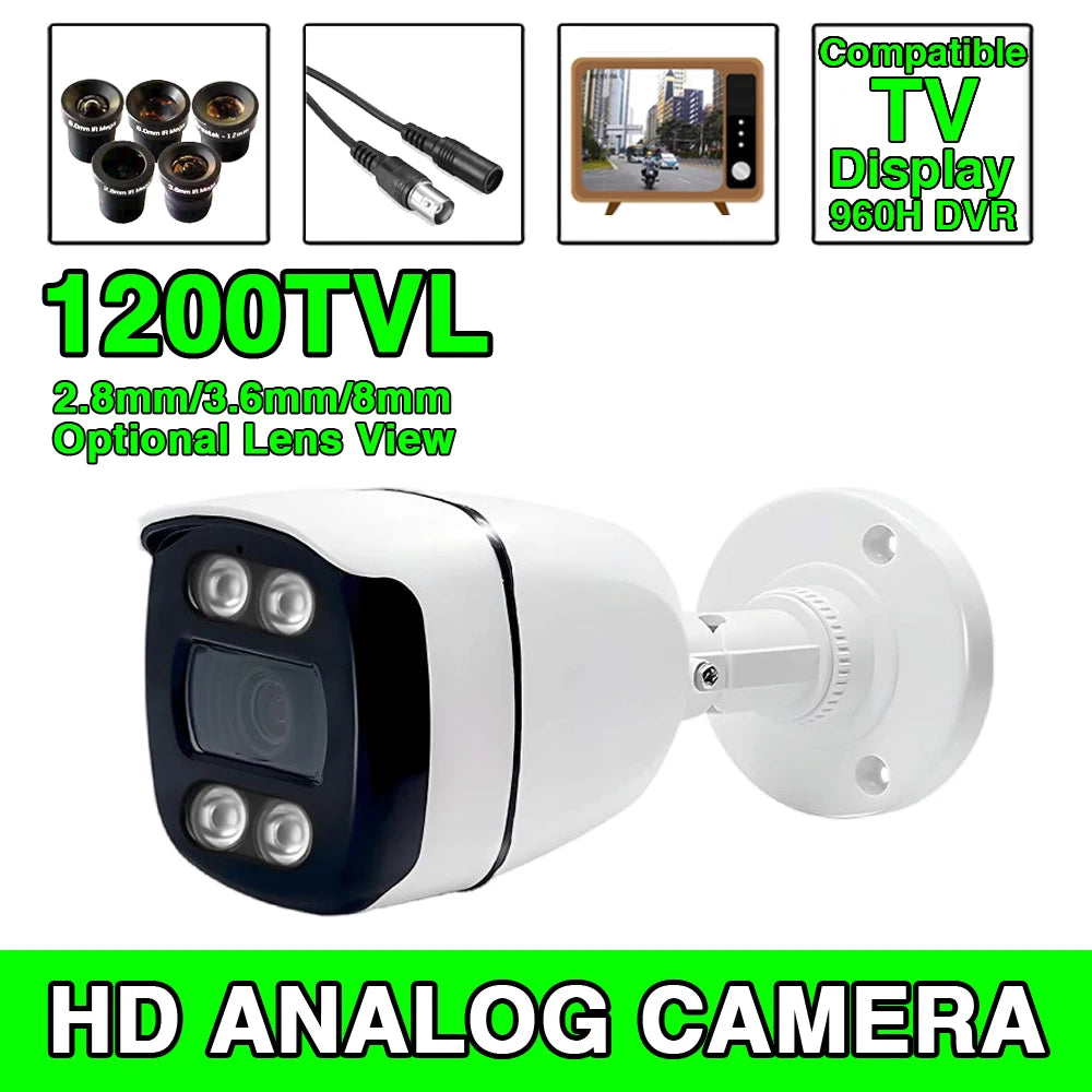1200TVL Analog CCTV Camera HD Night Vision IR CUT CVBS Outdoor IP66 Waterproof 4LED Security Surveillance System Compatible TV